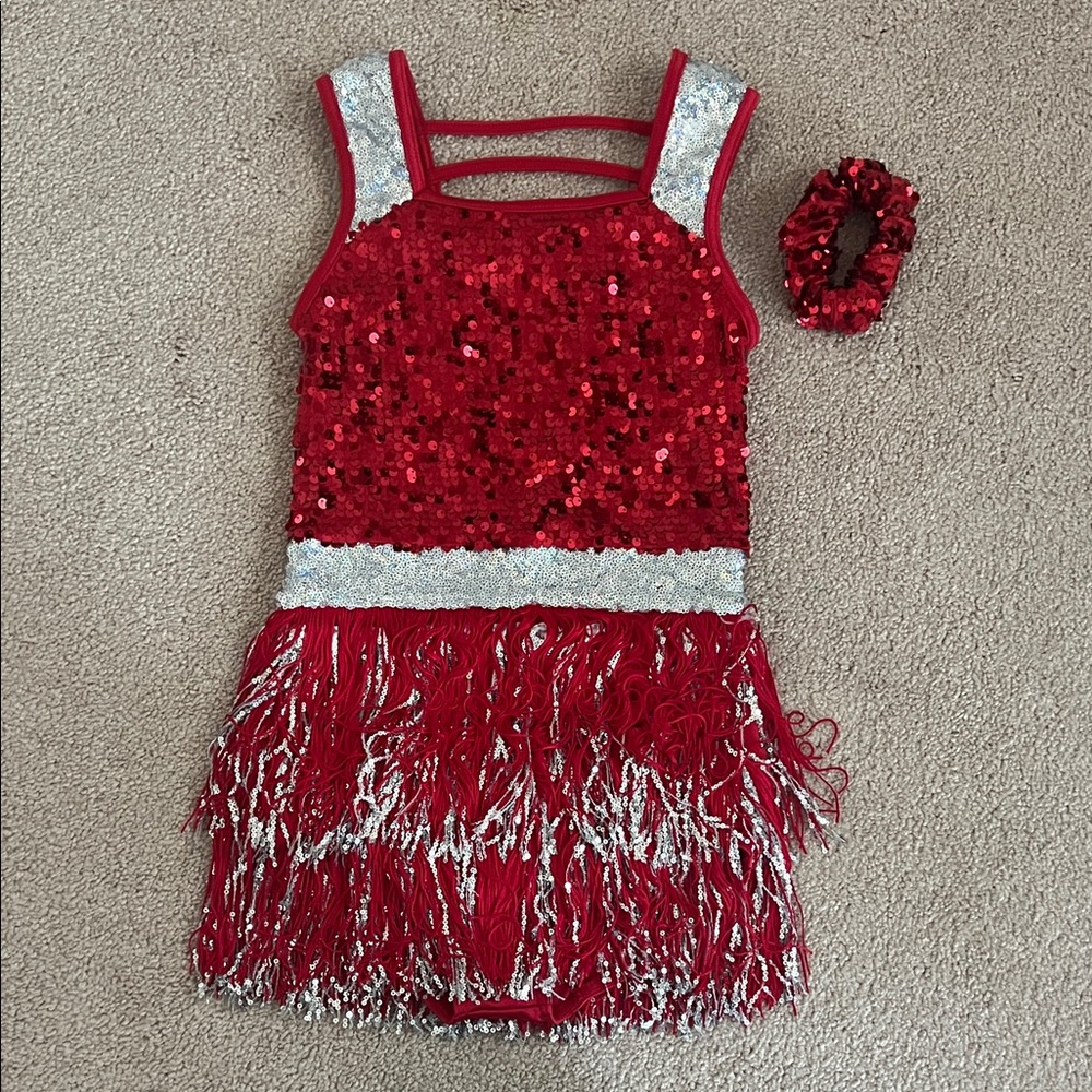 Weissman Sparkling Red and Silver Girls Costume Dress - size MC approx 8-10